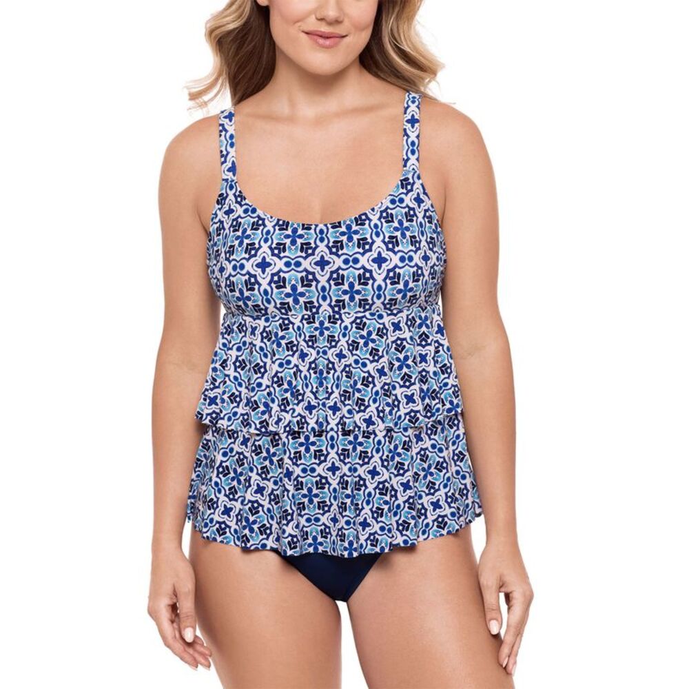 Swim Solutions Womens High-Low Double-Tier One-Piece Swimsuit 12 Amalfi Coast - Picture 1 of 4